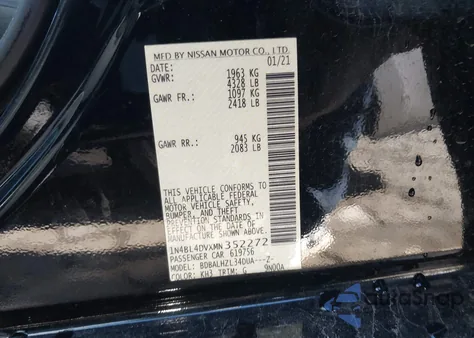 2021 Nissan Altima Sv Fwd из США, поврежденный, VIN 1N4BL4DVXMN352272